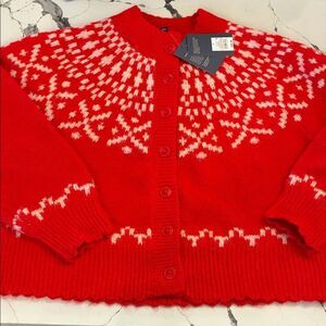 Universal Thread Red and White Snowflake Cardigan